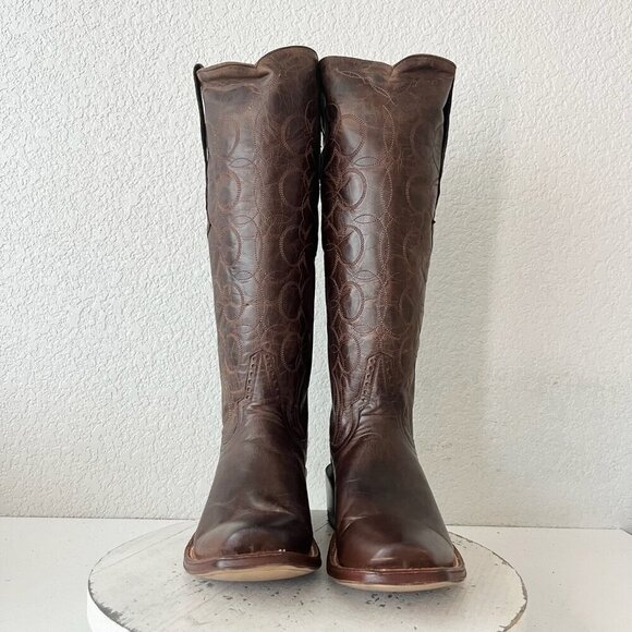 Rod Patrick Womens Cowboy Boots 10A Brown Perro Loco Leather Blunt Toe Tall Top - Picture 5 of 12